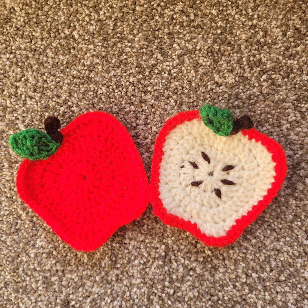 Red Apple Crochet Coasters - Set Of 4 - Picture 2 of 3